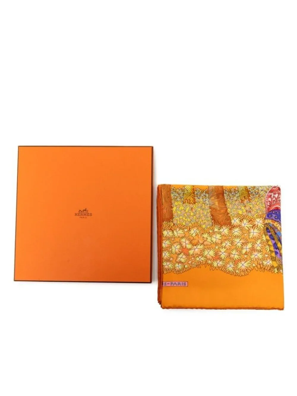 Hermes Carre 90 Ombres Et Lumieres Shadow and Light Scarf Orange Silk